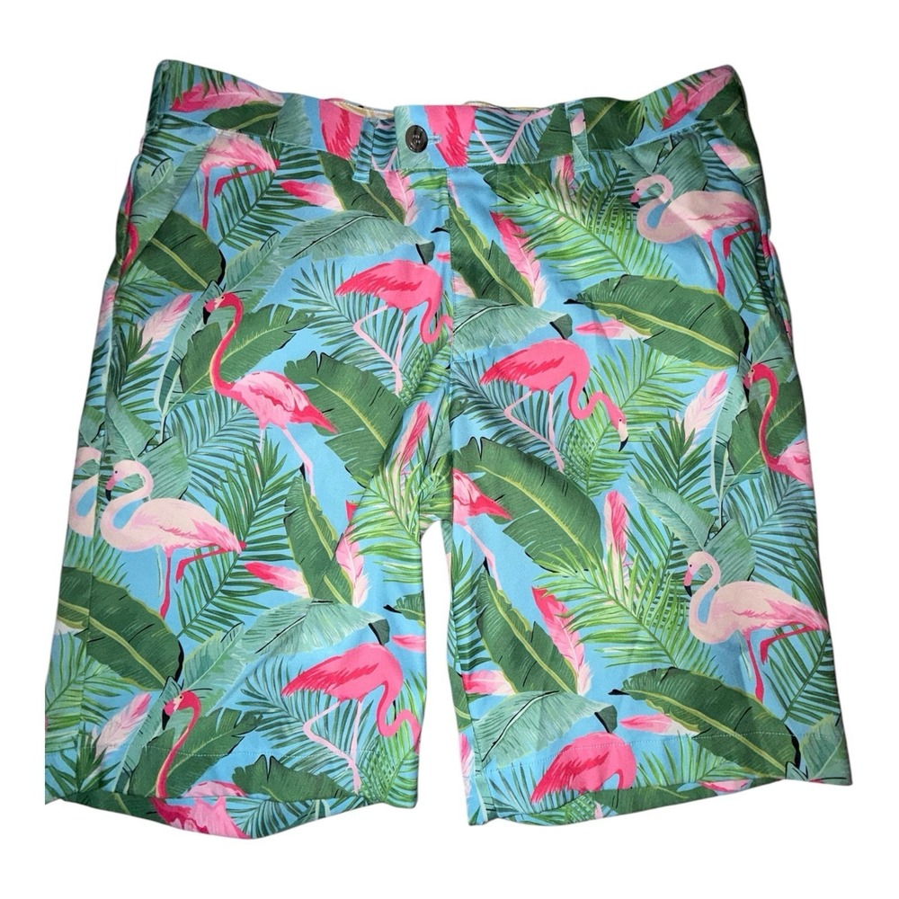 Loudmouth Golf Pink Flamingo Men's Shorts Sz 38 Hawaiian Tropical Chino